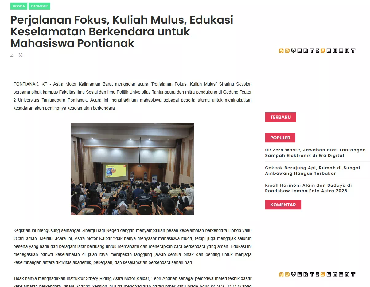 Perjalanan Fokus, Kuliah Mulus, Edukasi Keselamatan Berkendara untuk Mahasiswa Pontianak