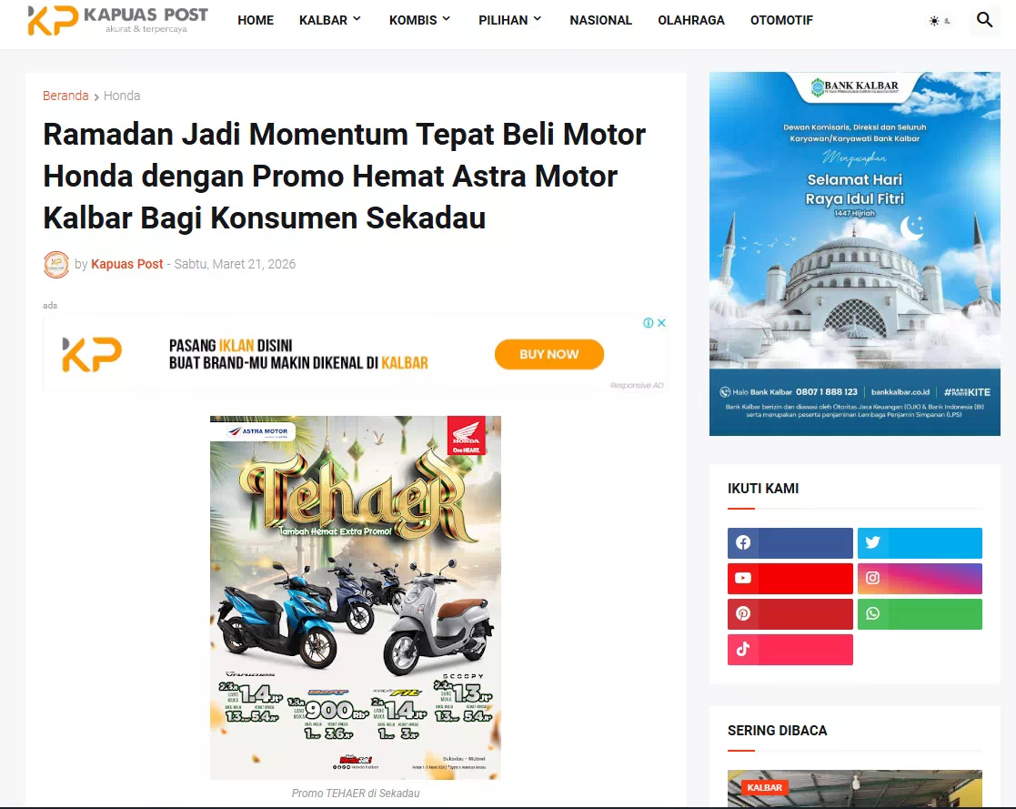 Ramadan Jadi Momentum Tepat Beli Motor Honda dengan Promo Hemat Astra Motor Kalbar Bagi Konsumen Sekadau