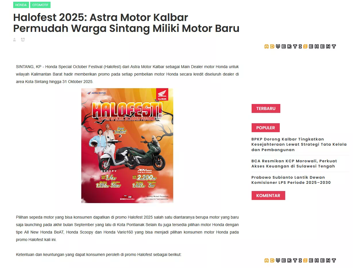 Halofest 2025: Astra Motor Kalbar Permudah Warga Sintang Miliki Motor Baru