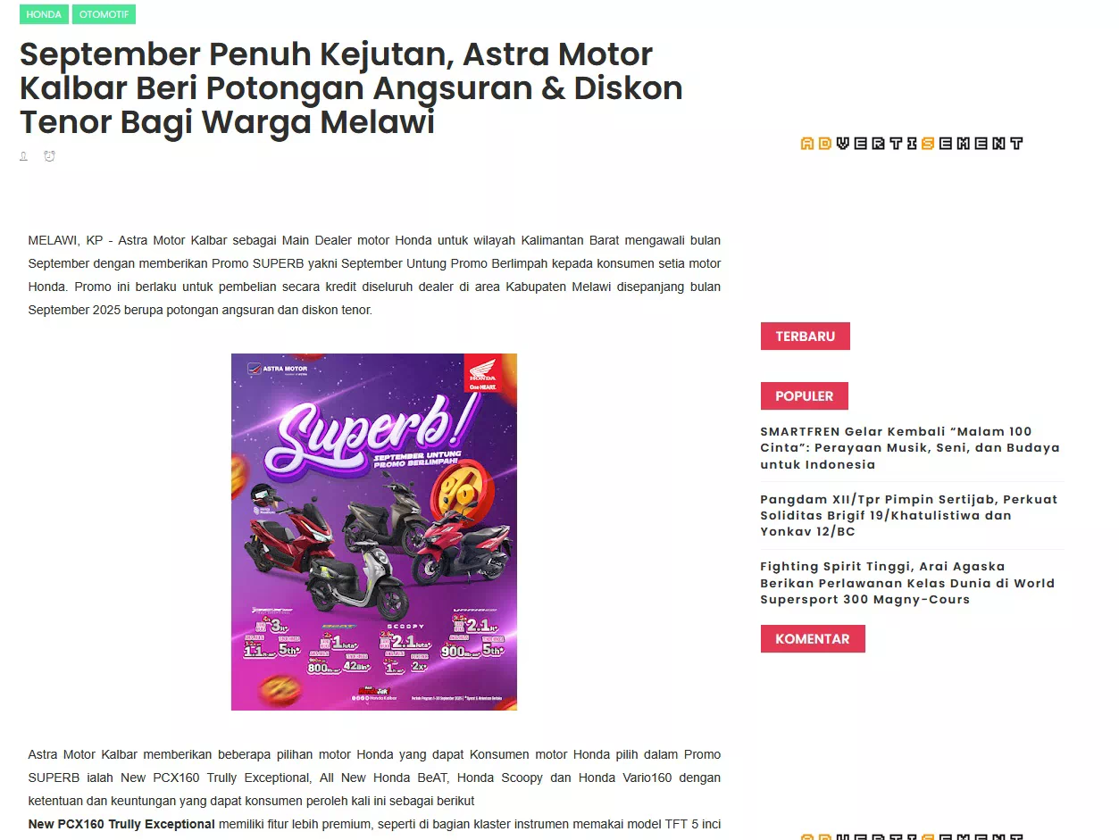 September Penuh Kejutan, Astra Motor Kalbar Beri Potongan Angsuran &amp; Diskon Tenor Bagi Warga Melawi