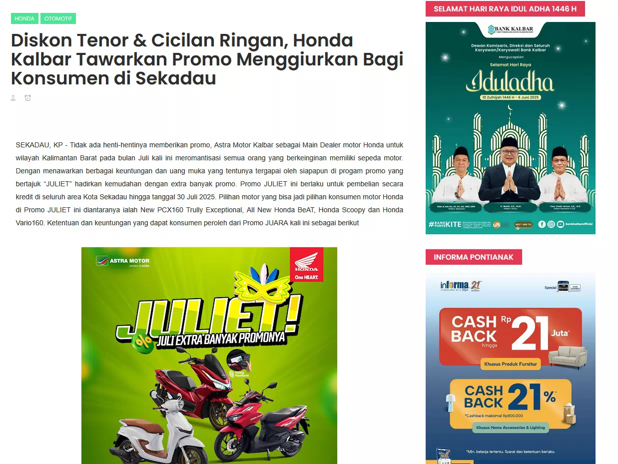 Diskon Tenor &amp; Cicilan Ringan, Honda Kalbar Tawarkan Promo Menggiurkan Bagi Konsumen di Sekadau