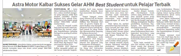 Astra Motor Kalbar Sukses Gelar AHM Best Student untuk Pelajar Terbaik