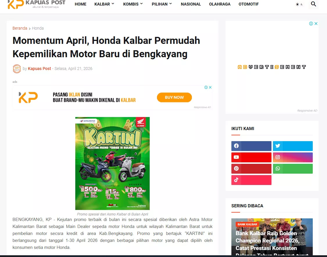 Momentum April, Honda Kalbar Permudah Kepemilikan Motor Baru di Bengkayang