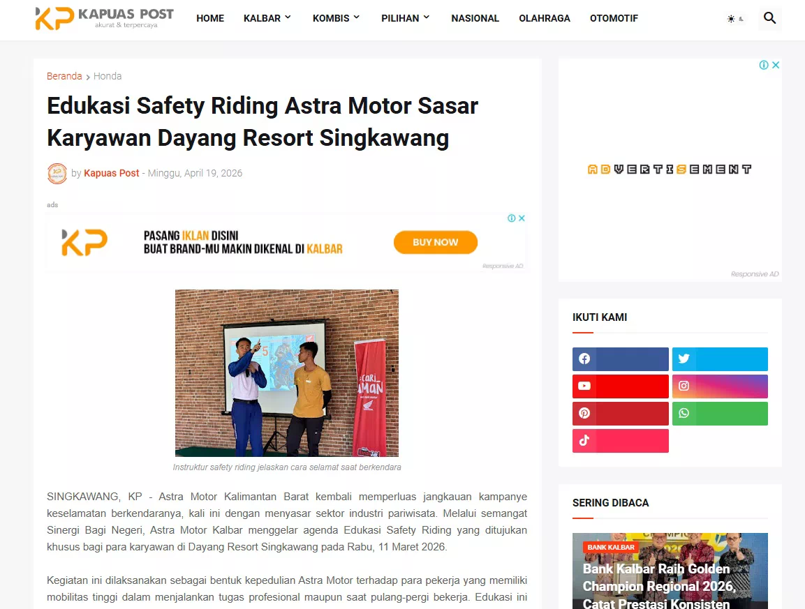 Edukasi Safety Riding Astra Motor Sasar Karyawan Dayang Resort Singkawang