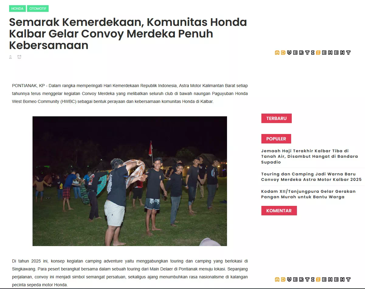 Semarak Kemerdekaan, Komunitas Honda Kalbar Gelar Convoy Merdeka Penuh Kebersamaan