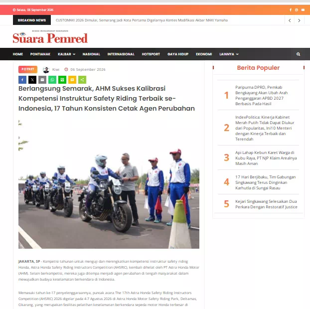 Berlangsung Semarak, AHM Sukses Kalibrasi Kompetensi Instruktur Safety Riding Terbaik se-Indonesia, 17 Tahun Konsisten Cetak Agen Perubahan