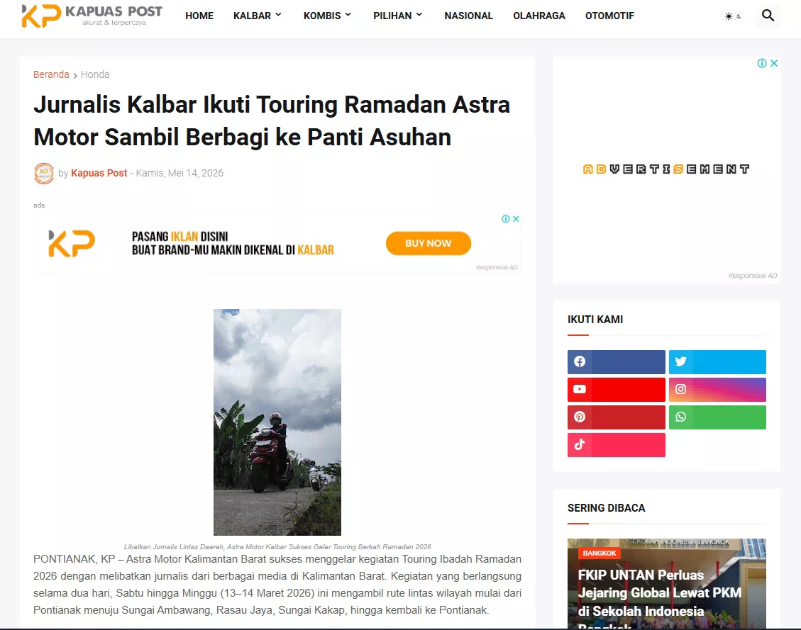 Jurnalis Kalbar Ikuti Touring Ramadan Astra Motor Sambil Berbagi ke Panti Asuhan