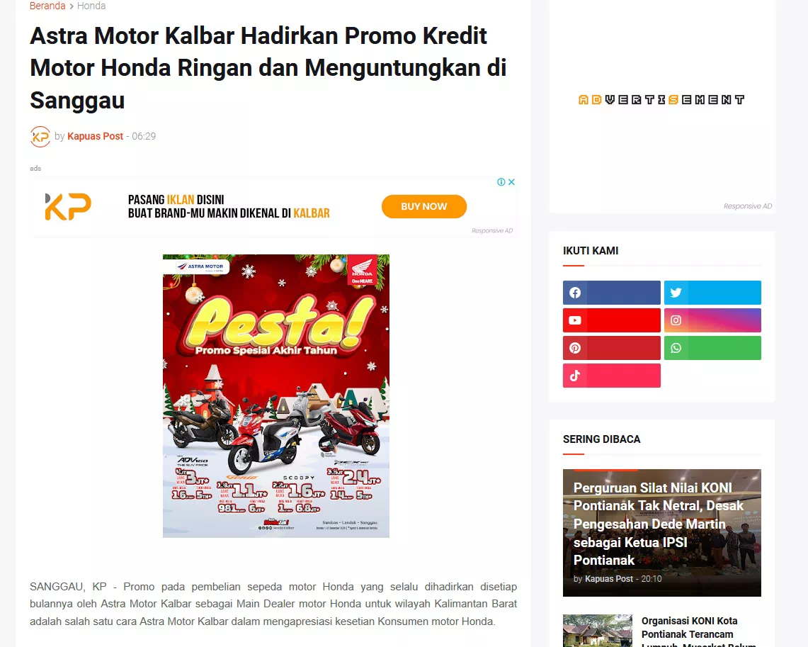 Astra Motor Kalbar Hadirkan Promo Kredit Motor Honda Ringan dan Menguntungkan di Sanggau