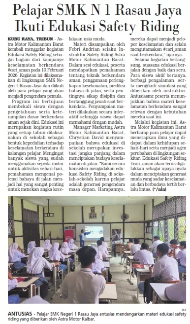 Pelajar SMK N 1 Rasau Jaya Ikuti Edukasi Safety Riding