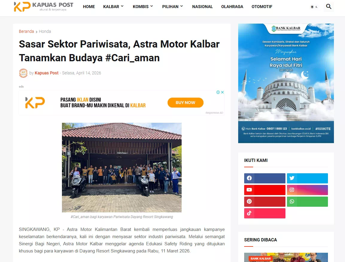 Sasar Sektor Pariwisata, Astra Motor Kalbar Tanamkan Budaya #Cari_aman