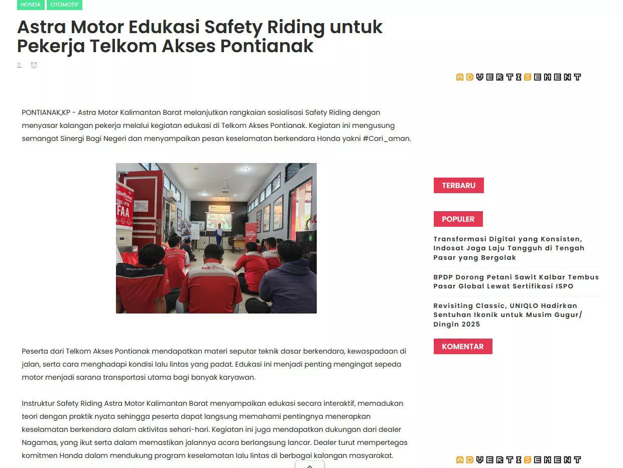 Astra Motor Edukasi Safety Riding untuk Pekerja Telkom Akses Pontianak