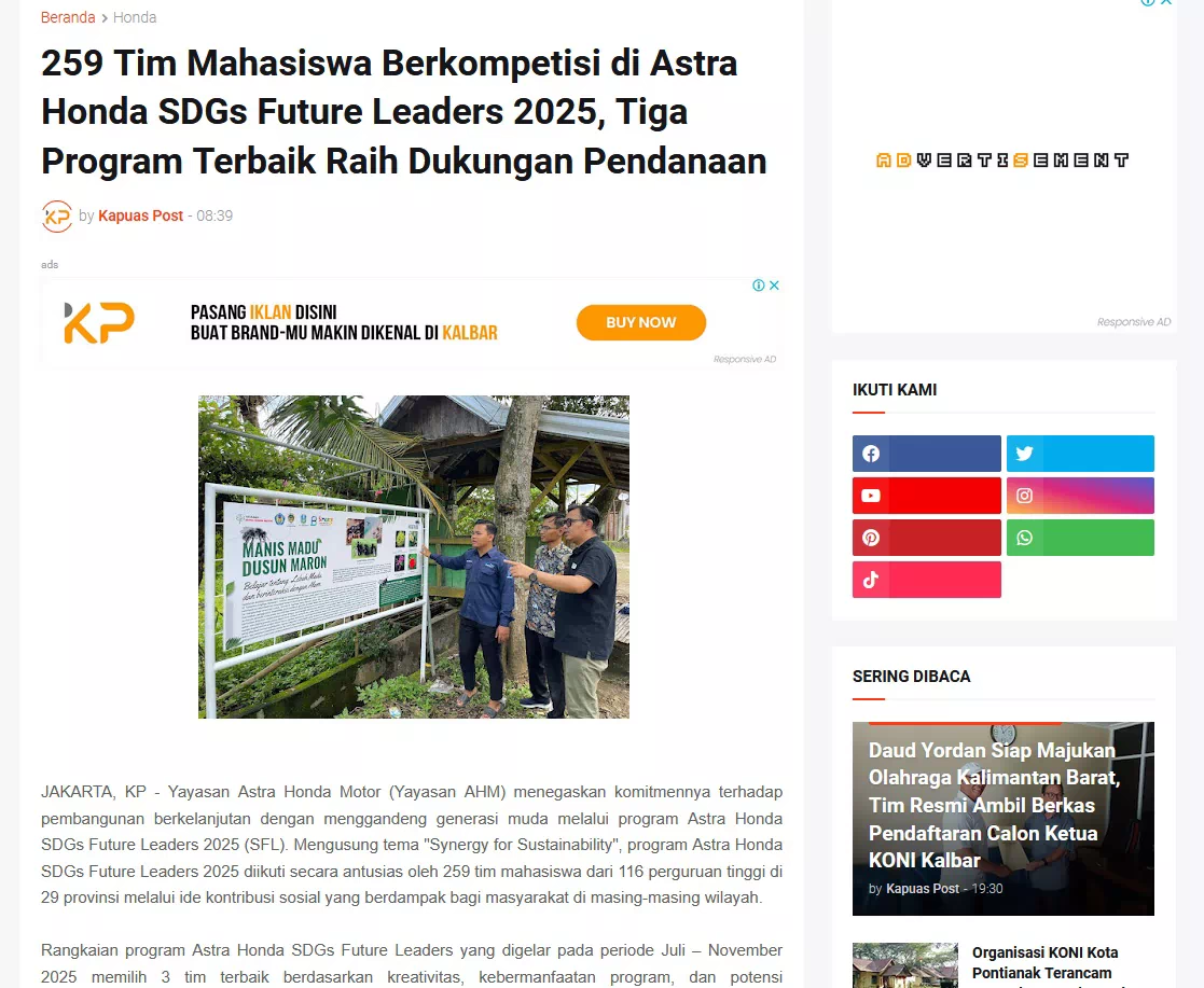 259 Tim Mahasiswa Berkompetisi di Astra Honda SDGs Future Leaders 2025, Tiga Program Terbaik Raih Dukungan Pendanaan