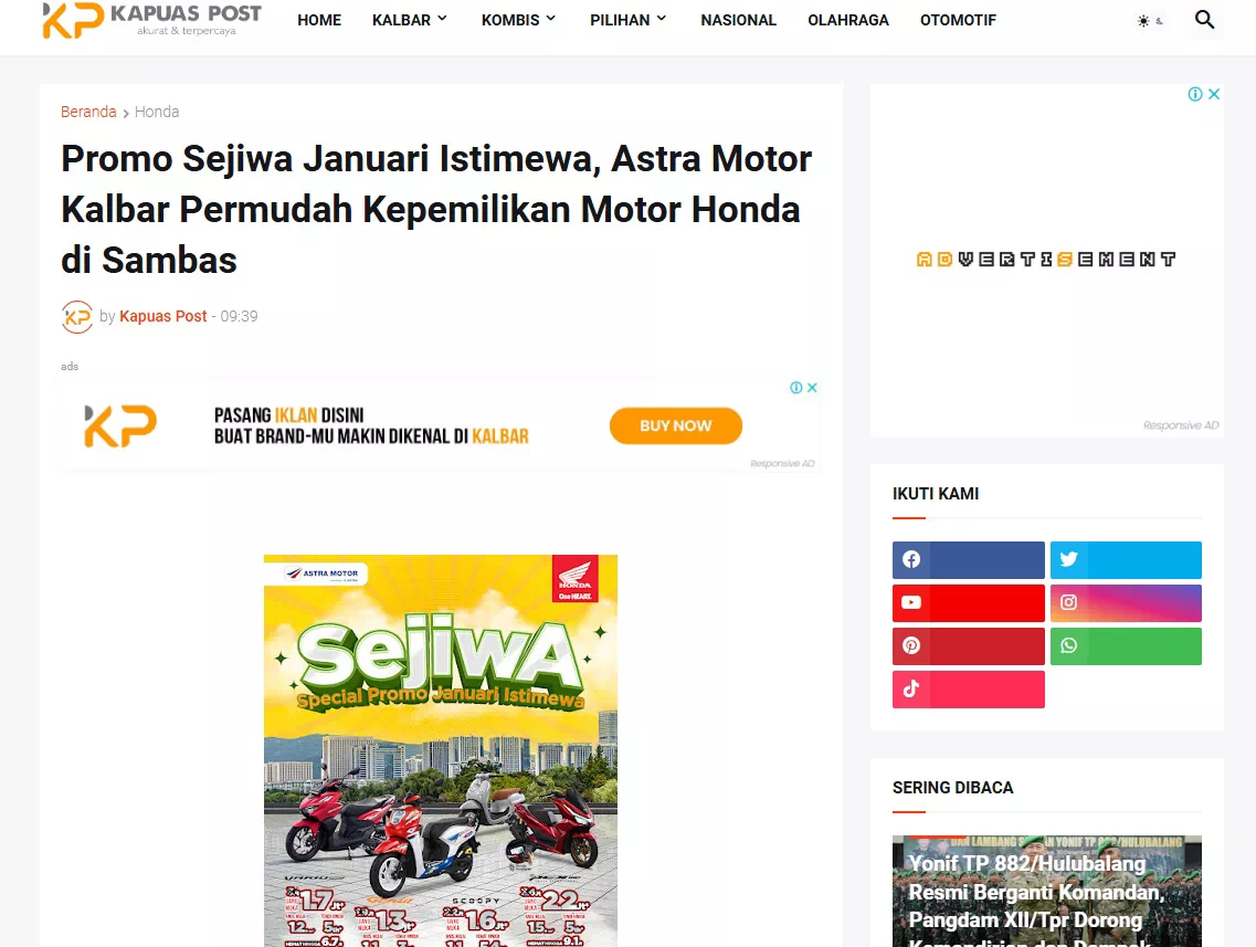Promo Sejiwa Januari Istimewa, Astra Motor Kalbar Permudah Kepemilikan Motor Honda di Sambas