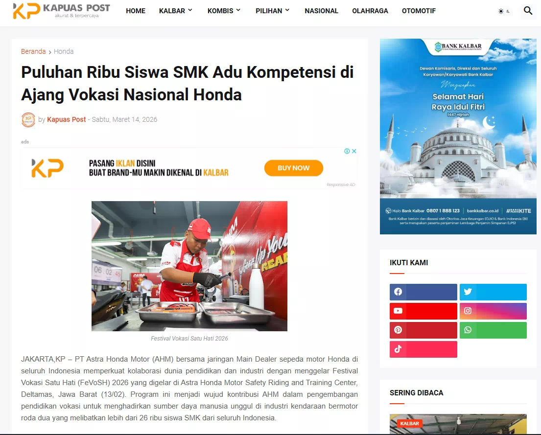 Puluhan Ribu Siswa SMK Adu Kompetensi di Ajang Vokasi Nasional Honda