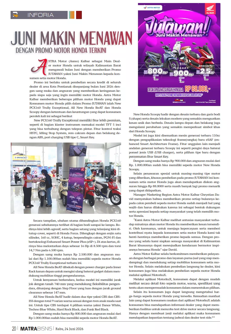 DENGAN PROMO MOTOR HONDA TERKINI JUNI MAKIN MENAWAN