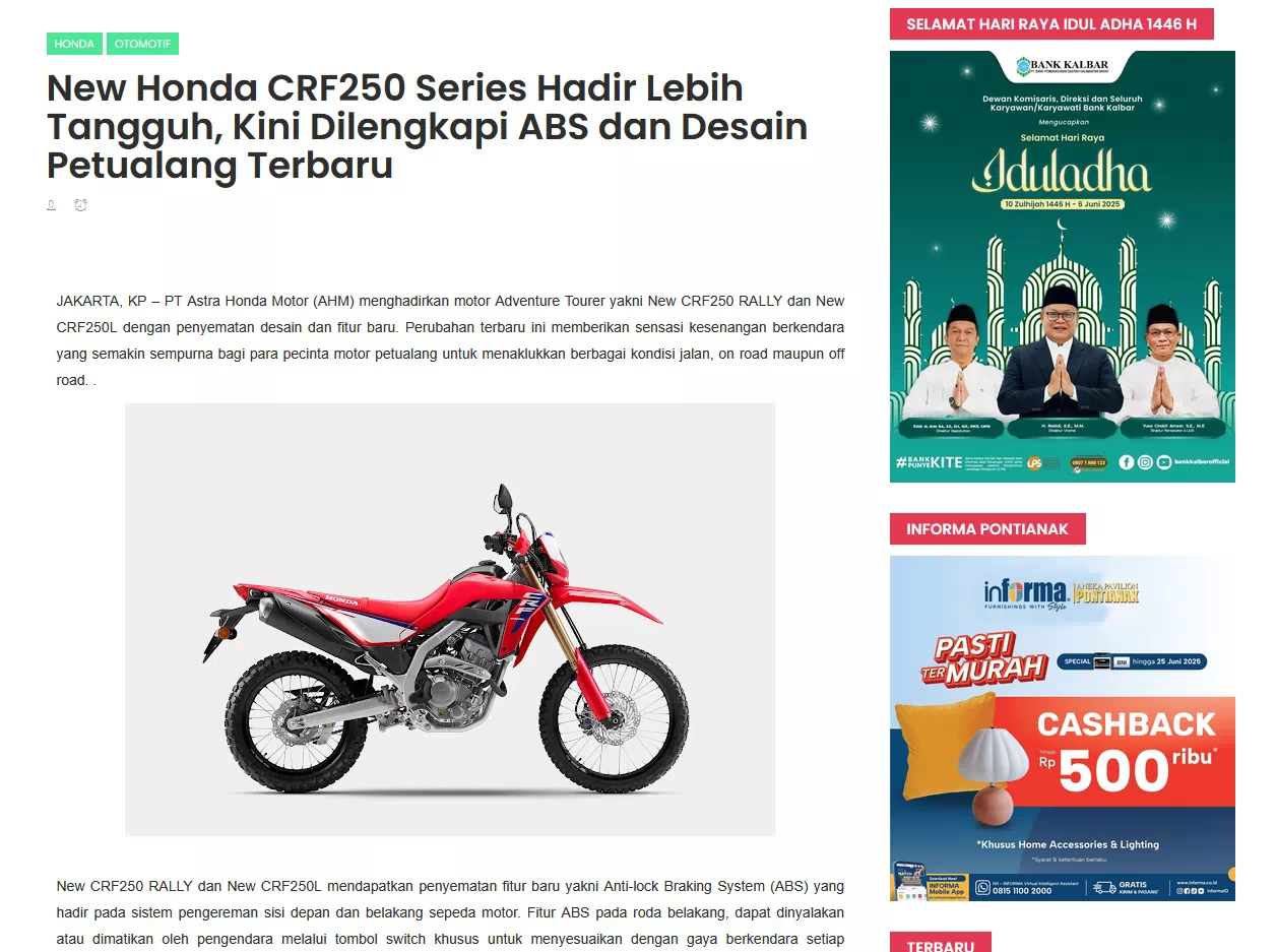 New Honda CRF250 Series Hadir Lebih Tangguh, Kini Dilengkapi ABS dan Desain Petualang Terbaru