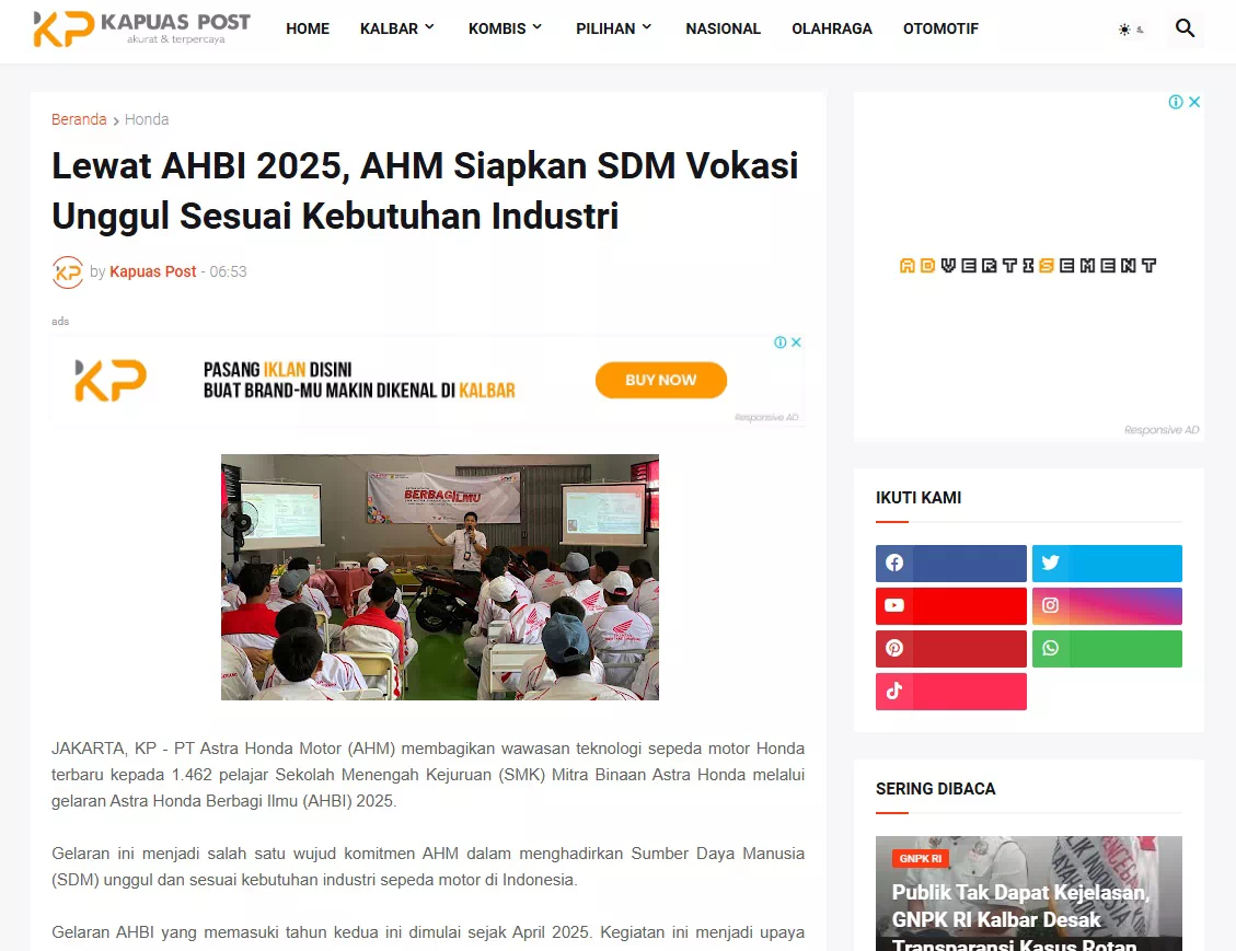 Lewat AHBI 2025, AHM Siapkan SDM Vokasi Unggul Sesuai Kebutuhan Industri