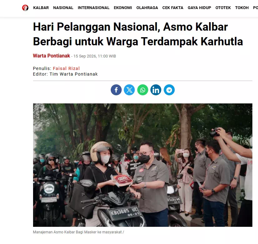 Hari Pelanggan Nasional, Asmo Kalbar Berbagi untuk Warga Terdampak Karhutlampak-karhutla