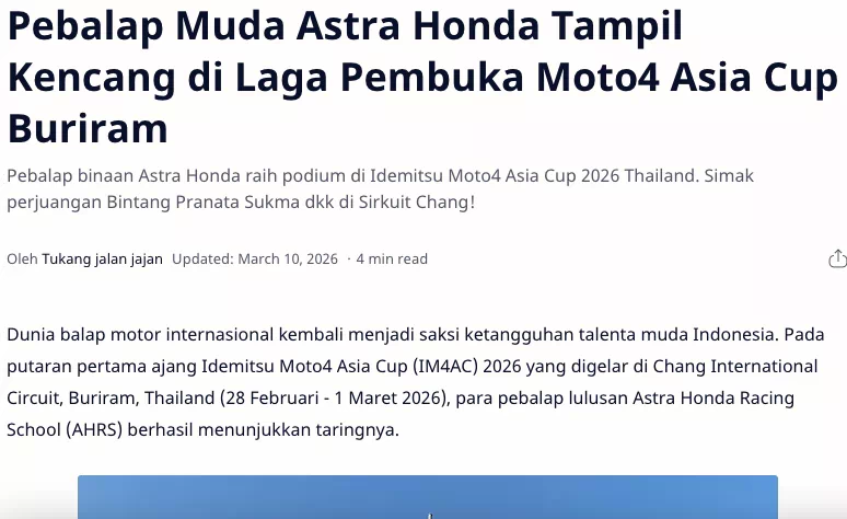 Pebalap Muda Astra Honda Tampil Kencang di Laga Pembuka Moto4 Asia Cup Buriram