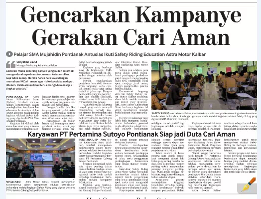 Karyawan PT Pertamina Sutoyo Pontianak Siap jadi Duta Cari Aman