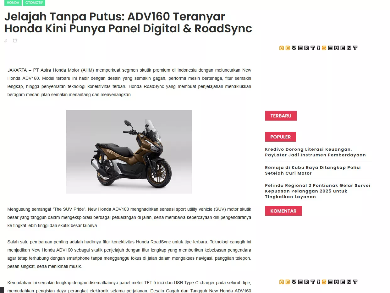 Jelajah Tanpa Putus: ADV160 Teranyar Honda Kini Punya Panel Digital &amp; RoadSync