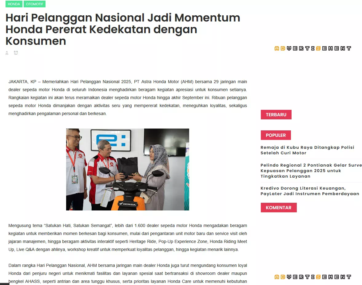 Hari Pelanggan Nasional Jadi Momentum Honda Pererat Kedekatan dengan Konsumen