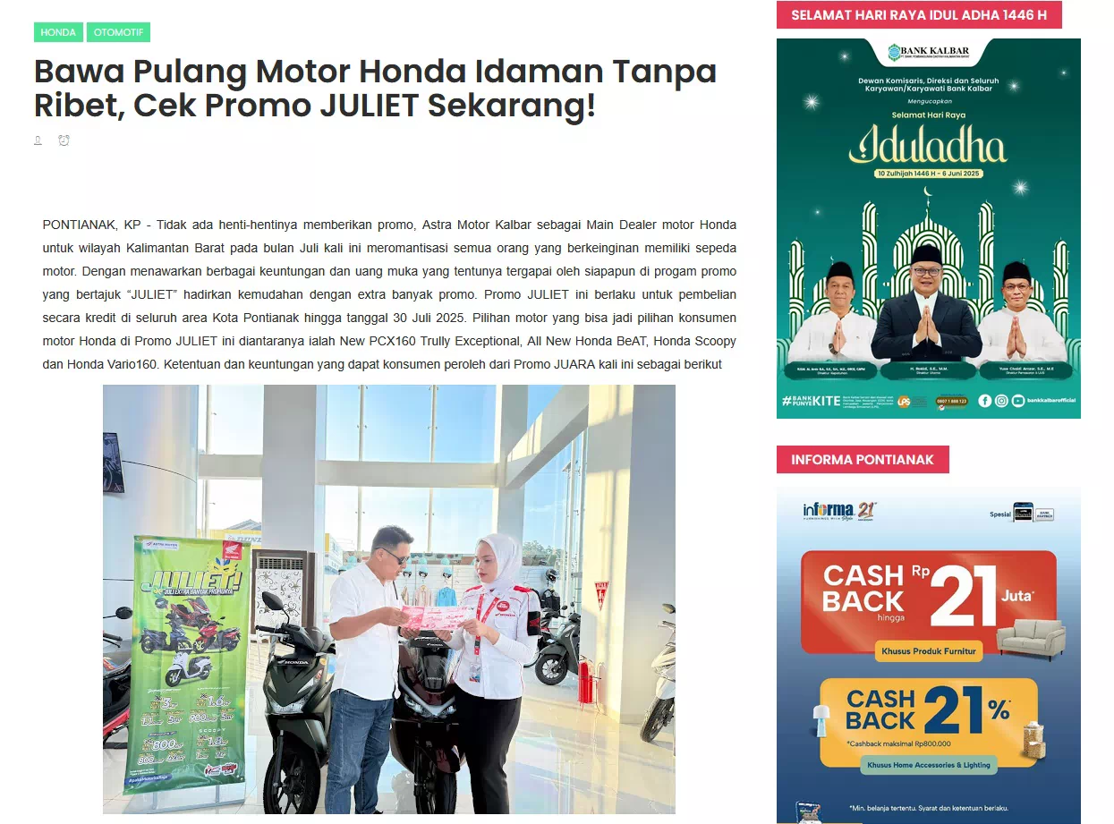 Bawa Pulang Motor Honda Idaman Tanpa Ribet, Cek Promo JULIET Sekarang!
