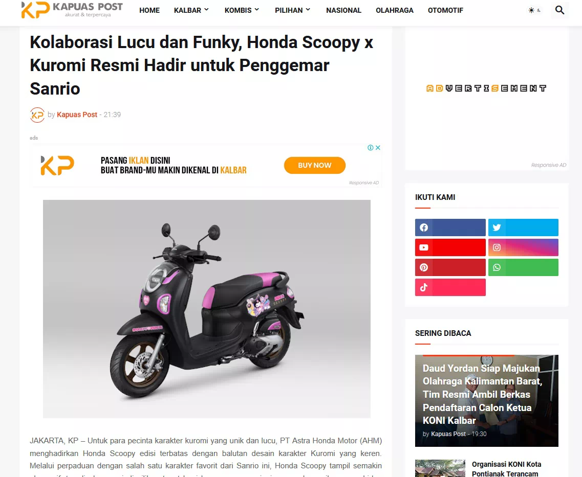 Kolaborasi Lucu dan Funky, Honda Scoopy x Kuromi Resmi Hadir untuk Penggemar Sanrio
