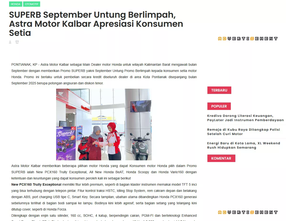 SUPERB September Untung Berlimpah, Astra Motor Kalbar Apresiasi Konsumen Setia