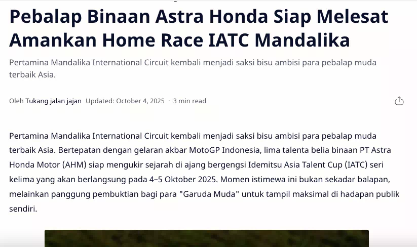 Pebalap Binaan Astra Honda Siap Melesat Amankan Home Race IATC Mandalika