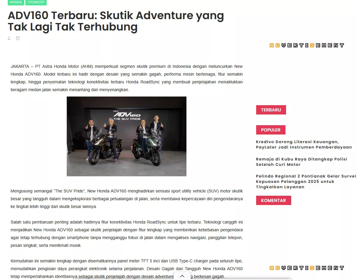 ADV160 Terbaru: Skutik Adventure yang Tak Lagi Tak Terhubung