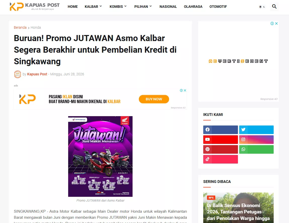 Buruan! Promo JUTAWAN Asmo Kalbar Segera Berakhir untuk Pembelian Kredit di Singkawang