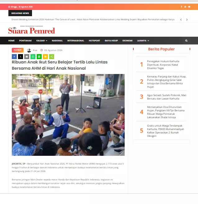 Ribuan Anak Ikut Seru Belajar Tertib Lalu Lintas Bersama AHM di Hari Anak Nasional