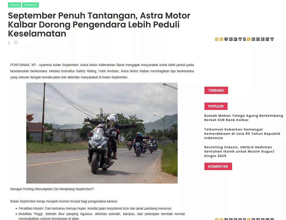 September Penuh Tantangan, Astra Motor Kalbar Dorong Pengendara Lebih Peduli Keselamatan