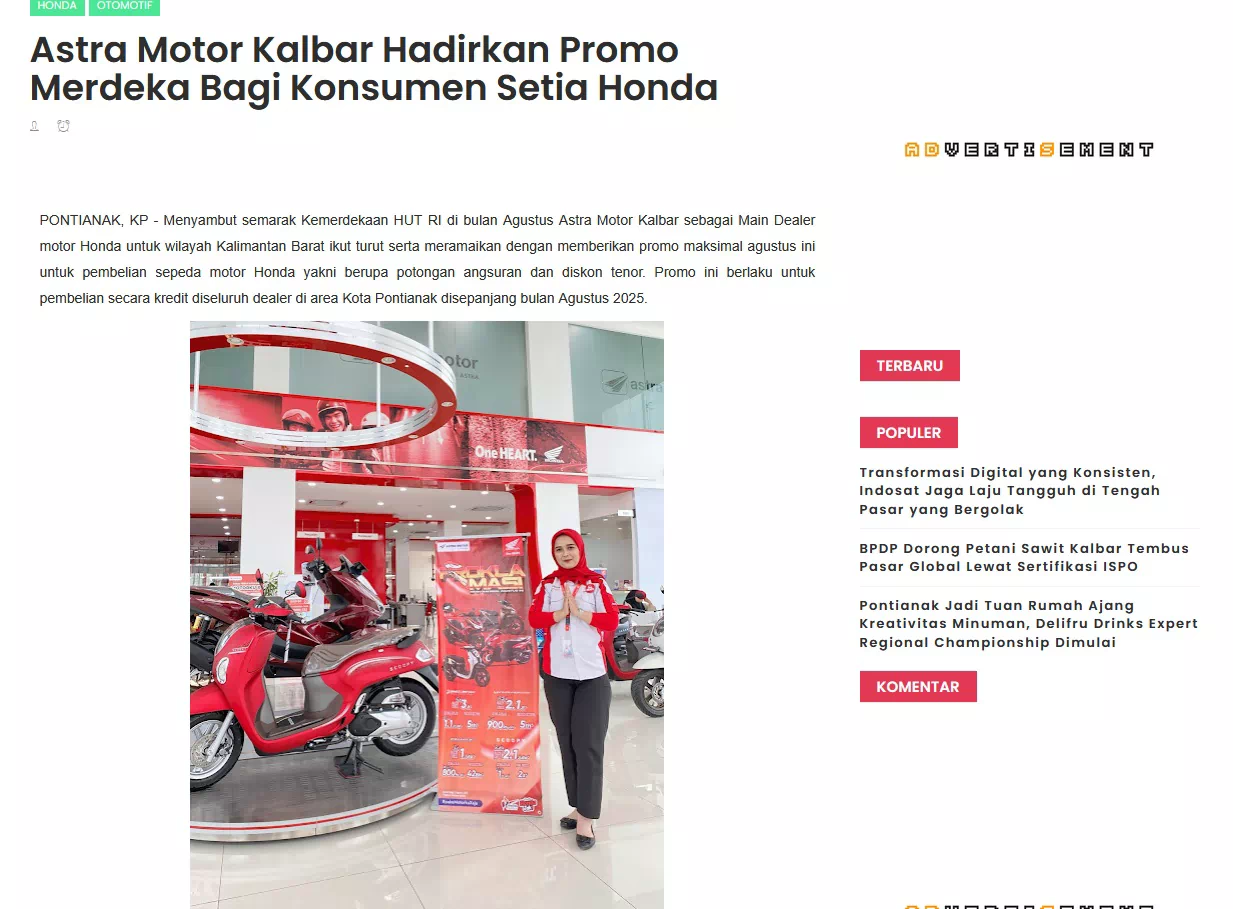 Astra Motor Kalbar Hadirkan Promo Merdeka Bagi Konsumen Setia Honda