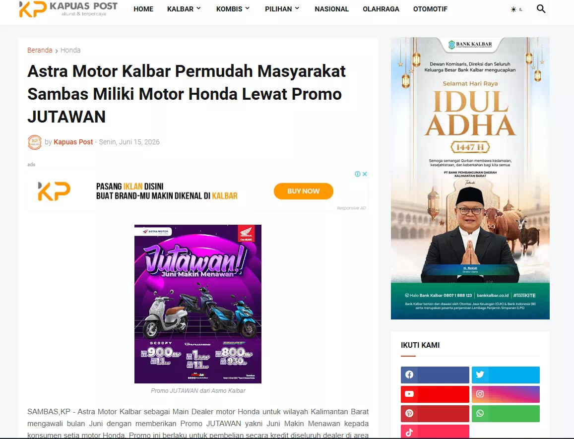 Astra Motor Kalbar Permudah Masyarakat Sambas Miliki Motor Honda Lewat Promo JUTAWAN