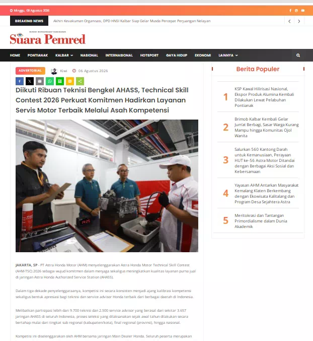 Diikuti Ribuan Teknisi Bengkel AHASS, Technical Skill Contest 2026 Perkuat Komitmen Hadirkan Layanan Servis Motor Terbaik Melalui Asah Kompetensi