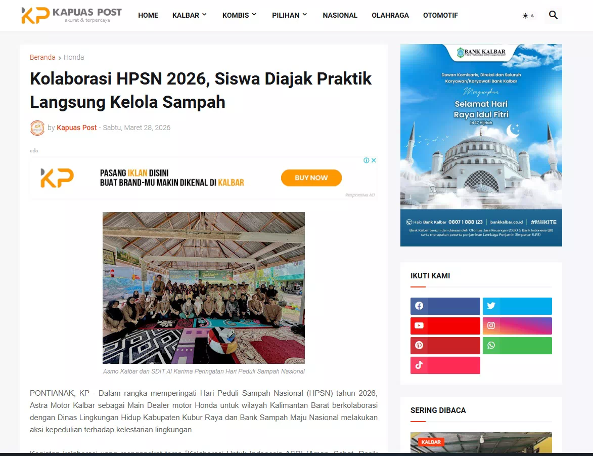 Kolaborasi HPSN 2026, Siswa Diajak Praktik Langsung Kelola Sampah