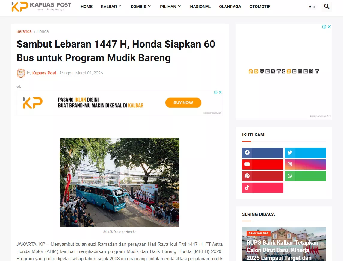 Sambut Lebaran 1447 H, Honda Siapkan 60 Bus untuk Program Mudik Bareng