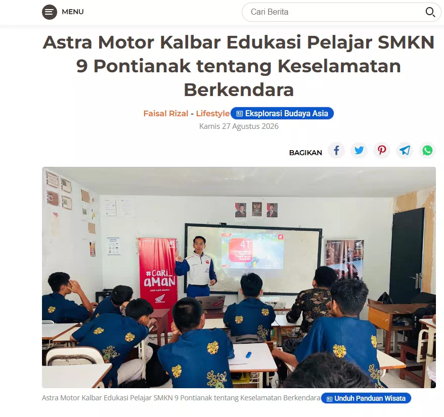 Astra Motor Kalbar Edukasi Pelajar SMKN 9 Pontianak tentang Keselamatan Berkendara