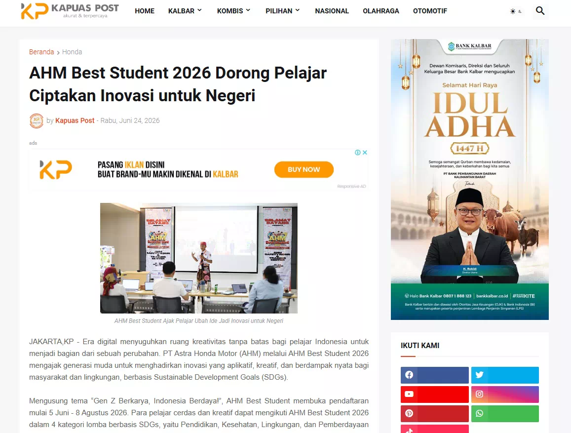 AHM Best Student 2026 Dorong Pelajar Ciptakan Inovasi untuk Negeri
