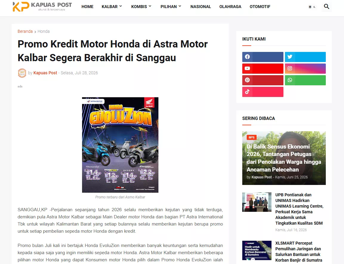 Promo Kredit Motor Honda di Astra Motor Kalbar Segera Berakhir di Sanggau