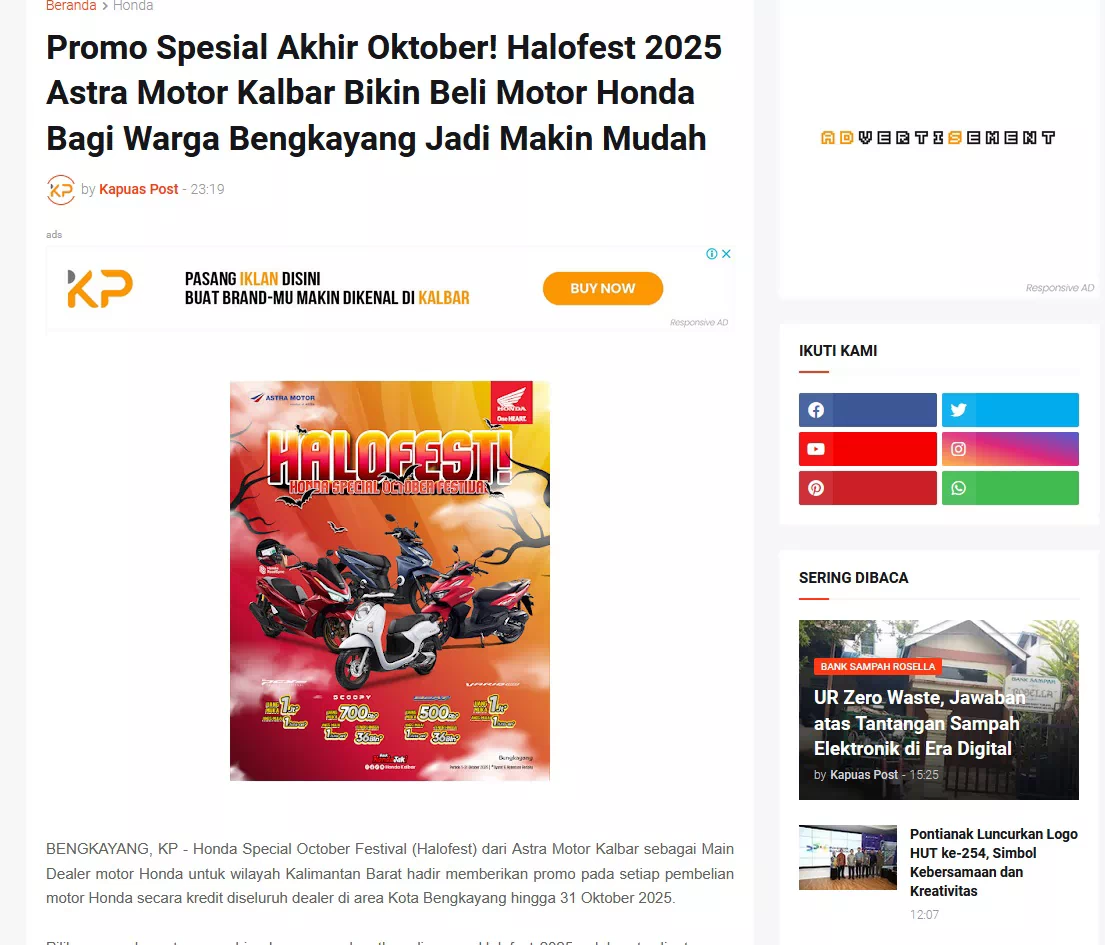 Promo Spesial Akhir Oktober! Halofest 2025 Astra Motor Kalbar Bikin Beli Motor Honda Bagi Warga Bengkayang Jadi Makin Mudah