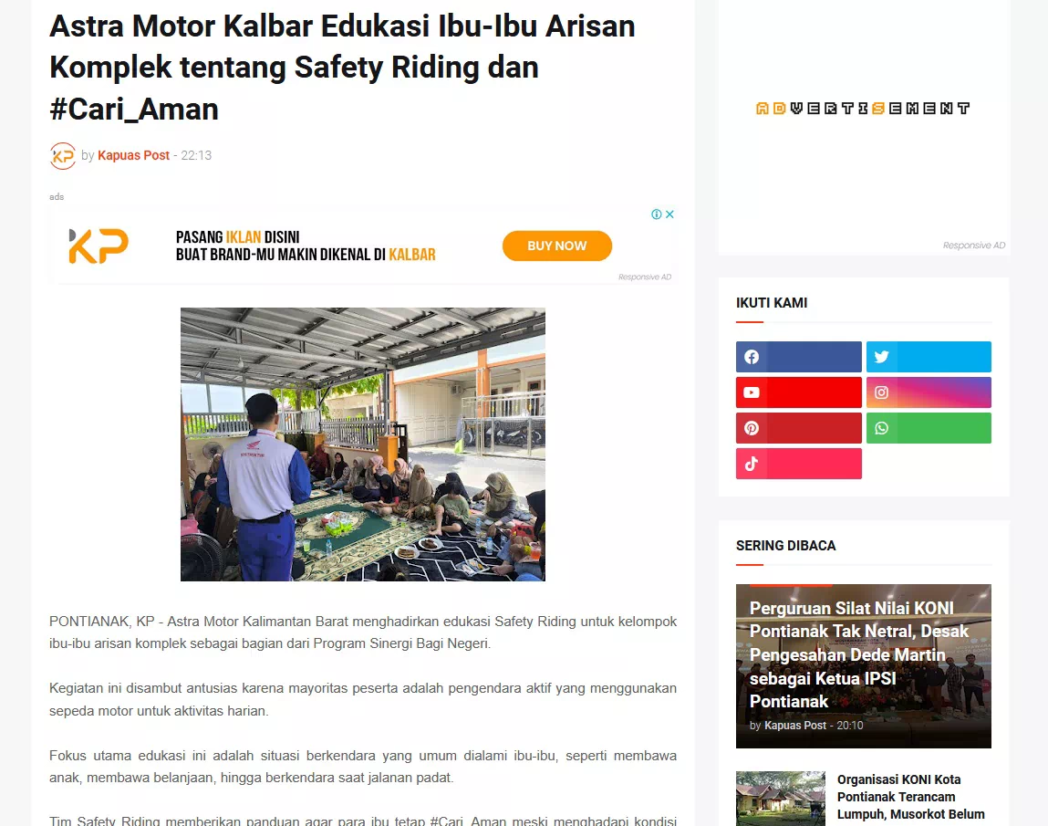 Astra Motor Kalbar Edukasi Ibu-Ibu Arisan Komplek tentang Safety Riding dan #Cari_Aman