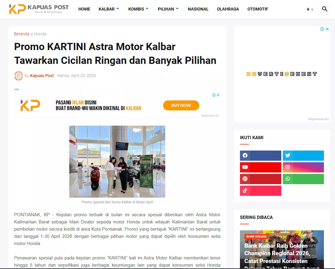 Promo KARTINI Astra Motor Kalbar Tawarkan Cicilan Ringan dan Banyak Pilihan