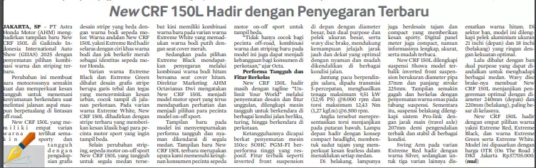 New CRF 150L Hadir dengan Penyegaran Baru