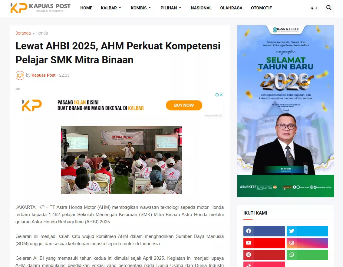 Lewat AHBI 2025, AHM Perkuat Kompetensi Pelajar SMK Mitra Binaan