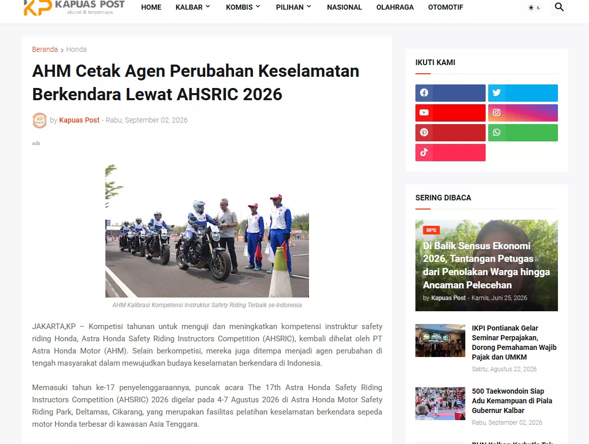 AHM Cetak Agen Perubahan Keselamatan Berkendara Lewat AHSRIC 2026