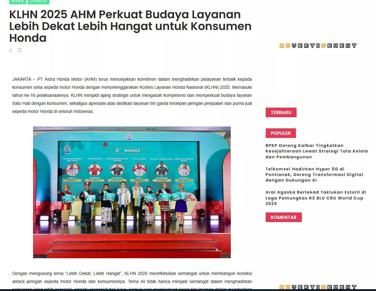 KLHN 2025 AHM Perkuat Budaya Layanan Lebih Dekat Lebih Hangat untuk Konsumen Honda