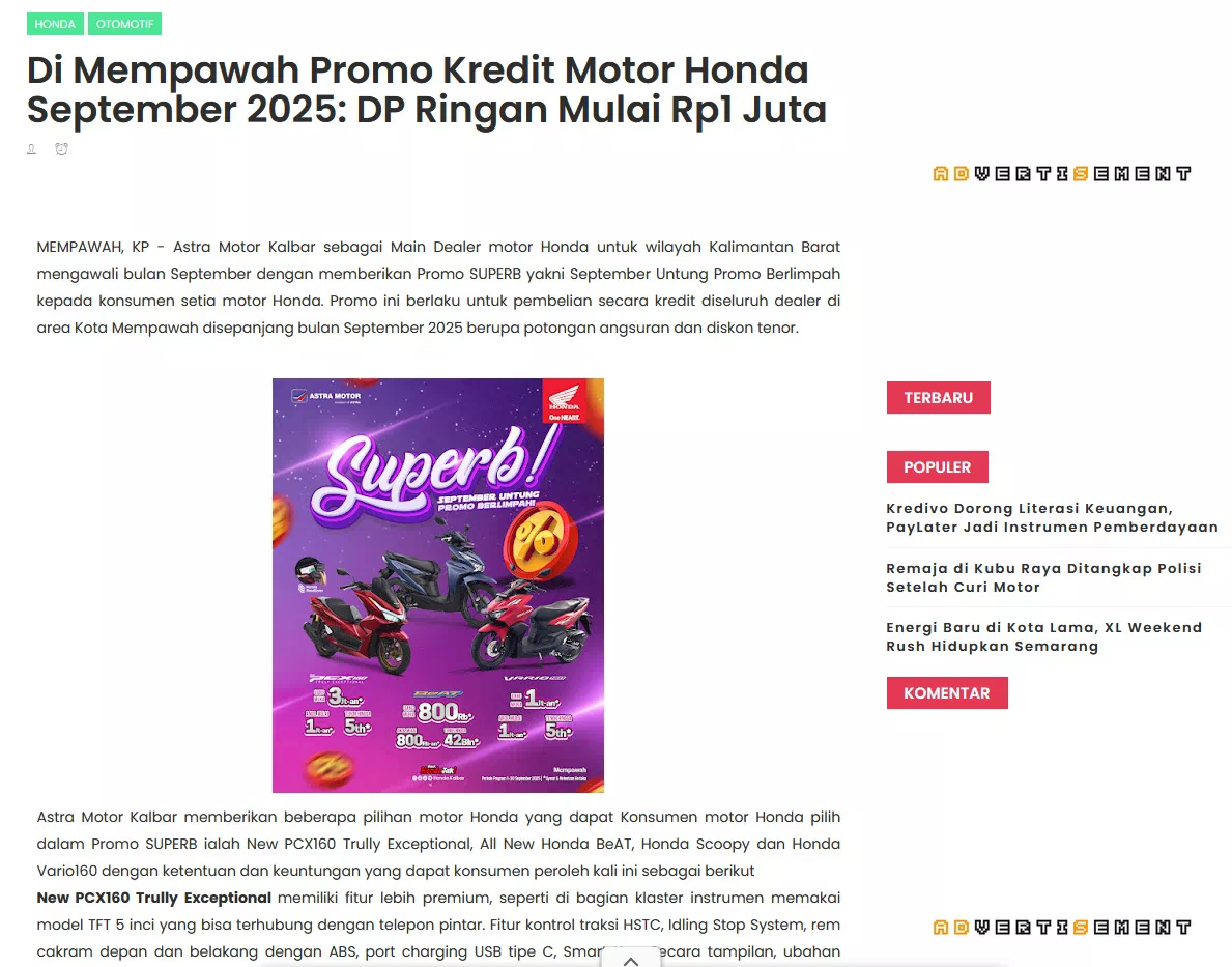 Di Mempawah Promo Kredit Motor Honda September 2025: DP Ringan Mulai Rp1 Juta